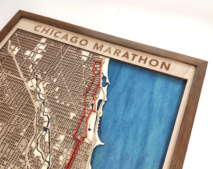 Chicago Marathon Wood Map - 3D Laser Cut Wooden Map