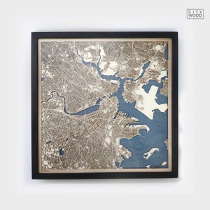 Boston Holz Karte - Geschenk zum 5. Jahrestag - Benutzerdefinierte Holzkarte Laser geschnittene gerahmte Karten Wandkunst - Hochzeit Verlobungsgeschenk für Paare