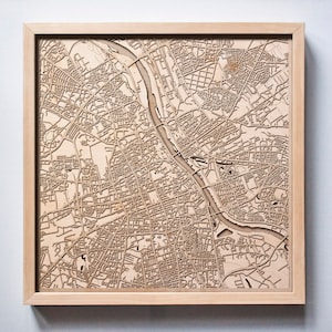 Warschau Holz Karte - Kiefernholz Laser Cut Straßen Stadt Karten 3d gerahmt Minimal Minimalist Wand Kunst Holz - Geburtstag Weihnachten Hochzeitsgeschenk