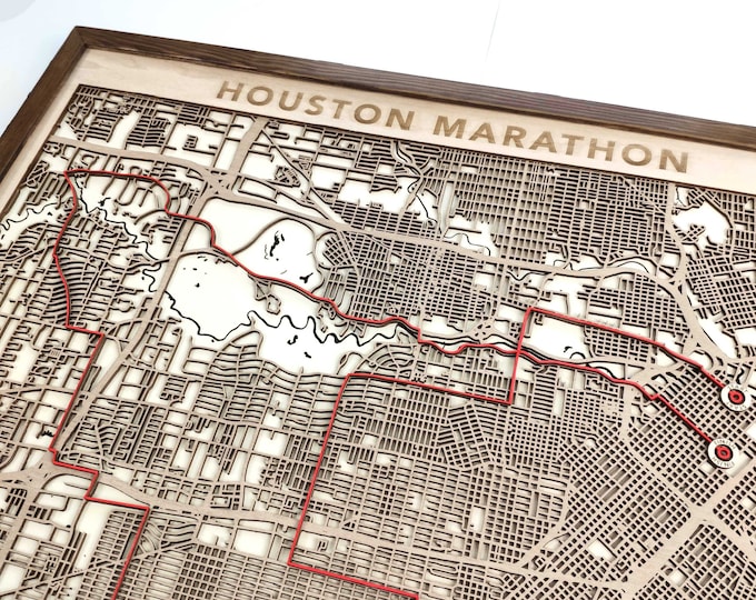 Houston Marathon Wood Map - 3D Laser Cut Wooden Map