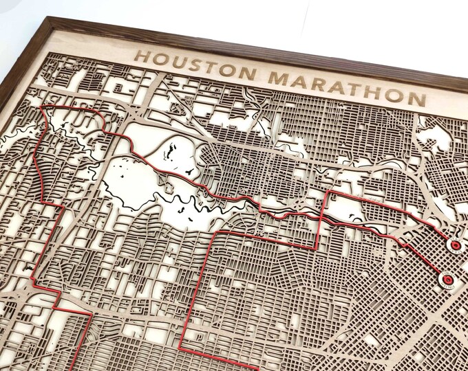 Houston Marathon Wood Map - 3D Laser Cut Wooden Map