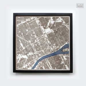 Detroit Wood-kaart - cadeau 5e verjaardag - aangepaste houten kaart lasergesneden ingelijste kaarten muurkunst - verlovingscadeau bruiloft voor stel