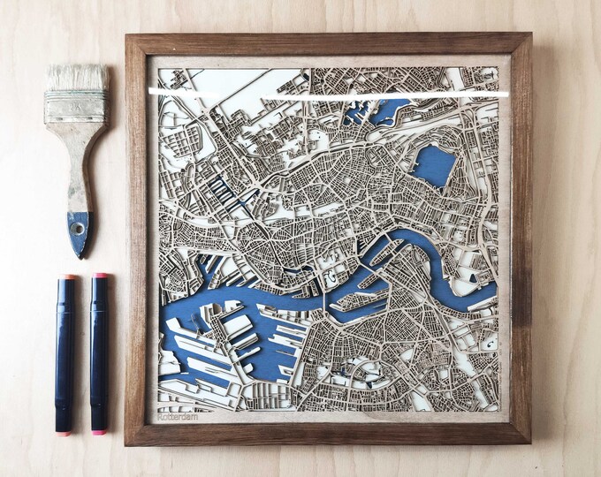 Rotterdam Wood Map - 3D Laser Cut Map