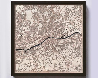 Frankfurt Wood Map – Laser Cut Framed City Art, Anniversary Gift