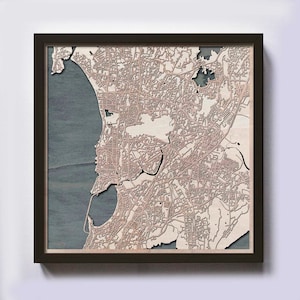 Houten kaart Mumbai - cadeau 5e verjaardag - aangepaste houten kaart lasergesneden ingelijste kaarten muurkunst - verlovingscadeau bruiloft voor stel