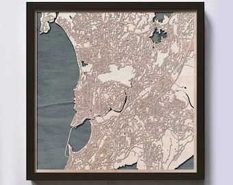 Mumbai Wood Map - 5th Anniversary Gift - Custom Wooden Map Laser Cut Framed Maps Wall Art - Wedding Engagement Gift for Couple