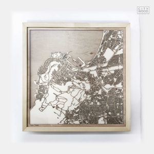 Mapa de Ciudad del Cabo de madera - Mapas de calles de la ciudad cortados con láser, arte de pared minimalista enmarcado en 3D - Regalo de cumpleaños, aniversario, Navidad y boda