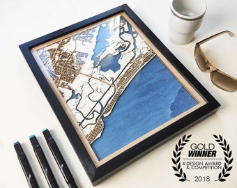 5th Anniversary Gift - Custom Wood Map - Any City - Laser Cut Engagement Gift for Him Her, Wedding Gift for Couple, Wooden Map, Craftsman