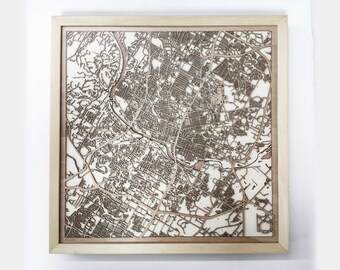 Austin Wooden Map - Pinewood Laser Cut Streets City Maps 3d Framed Minimal Minimalist Wall Art Wood - Birthday Christmas Wedding Gift