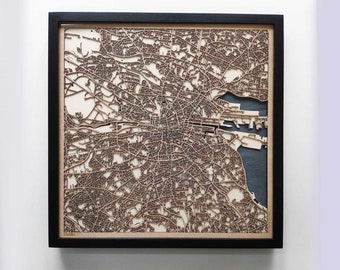 Dublin Wood Map – Laser Cut City Streets, Framed Wall Art