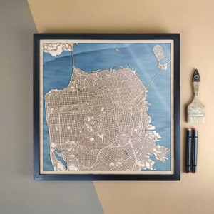 Carte en bois personnalisée de San Francisco - Cadeau d'art mural pour décoration d'intérieur