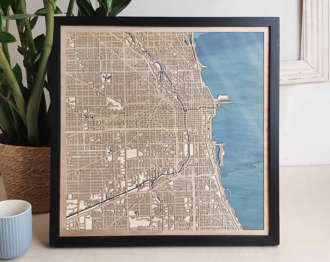 Chicago Custom Wood Map - Personalized Art Gift