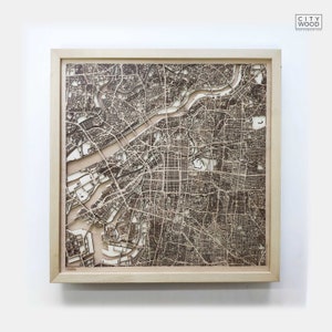 Osaka Wooden Map -Laser Cut Wood Streets City Maps 3d Framed Minimal Minimalist Wall Art - Birthday Anniversary Christmas Wedding Gift