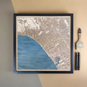 Carte en bois personnalisée de Santa Monica - Cadeau d'art mural pour décoration d'intérieur
