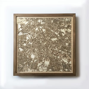 Berlin Holzkarte - Walnuss Lasergeschnitten Holz Straßen Stadt Karten 3d gerahmt Minimal Minimalist Wandkunst -Geburtstag Weihnachten Hochzeitsgeschenk