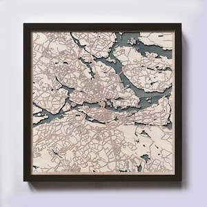 Houten kaart Stockholm - cadeau 5e verjaardag - aangepaste houten kaart lasergesneden ingelijste kaarten muurkunst - verlovingscadeau bruiloft voor stel