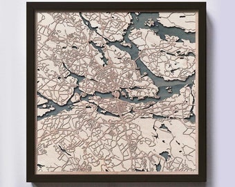 Stockholm Wood Map – Laser Cut Framed Wooden Wall Art