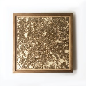 Rom Holzkarte - Walnuss Laser Cut Straßen Karten 3d gerahmt Minimal Minimalist Wand Kunst Holz - Geburtstag Weihnachten Hochzeitsgeschenk