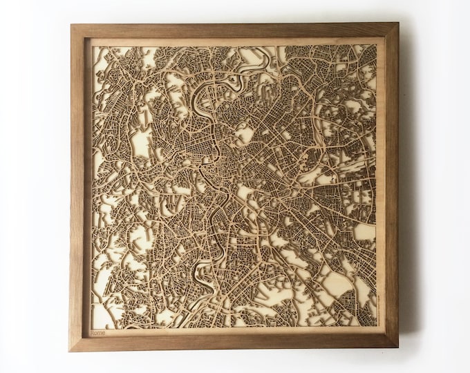 Rome Wooden Street Map – Laser Cut Framed 3D Minimalist Wall Art