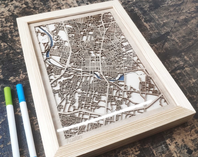 Austin Wooden Map - Laser Engraved