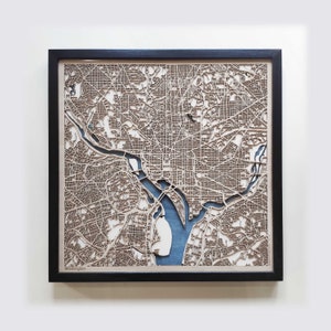 Carte en bois de Washington - cadeau 5e anniversaire - carte en bois personnalisée découpée au laser encadré cartes art mural - cadeau de fiançailles de mariage pour couple