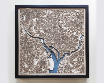 Washington Wood Map - 5th Anniversary Gift - Custom Wooden Map Laser Cut Framed Maps Wall Art - Wedding Engagement Gift for Couple