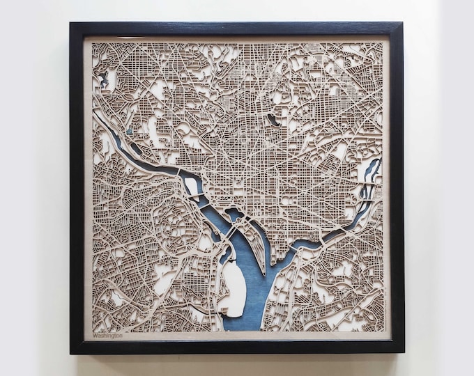 Washington Wood Map - 5th Anniversary Gift - Custom Wooden Map Laser Cut Framed Maps Wall Art - Wedding Engagement Gift for Couple