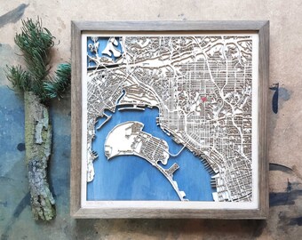San Diego Holzkarte - 3D Stadtplan
