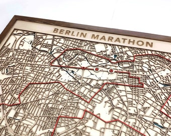 Berlin Marathon Wood Map - 3D Laser Cut Wooden Map