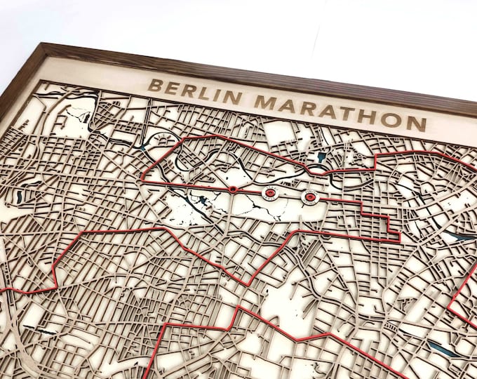 Berlin Marathon Wood Map - 3D Laser Cut Wooden Map