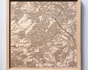 Stuttgart Wooden Map -Laser Cut Wood Streets City Maps 3d Framed Minimal Minimalist Wall Art - Birthday Anniversary Christmas Wedding Gift