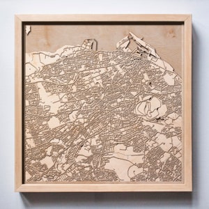 Carte en bois d'Édimbourg - bois découpé au laser rues cartes de la ville 3d encadré art mural minimaliste - cadeau de mariage Noël anniversaire anniversaire