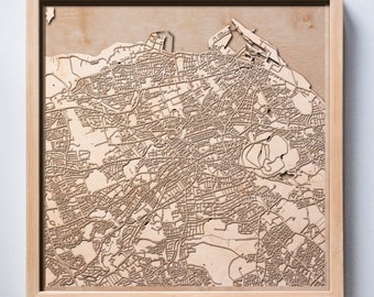 Edinburgh Wooden Map – Laser Cut City Streets, Framed Wall Art
