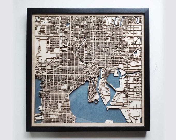 Tampa Wood Map - 5th Anniversary Gift - Custom Wooden Map Laser Cut Framed Maps Wall Art - Wedding Engagement Gift for Couple