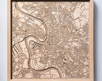 Dusseldorf Wooden Map -Laser Cut Wood Streets City Maps 3d Framed Minimal Minimalist Wall Art - Birthday Anniversary Christmas Wedding Gift