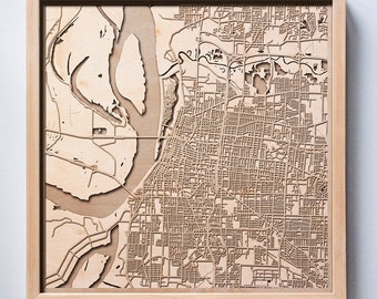 Memphis Wooden Map – Laser Cut Pinewood City Streets, Framed Wall Art
