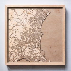 Wollongong Holz Karte - Kiefernholz Laser Cut Straßen Stadt Karten 3d gerahmt Minimal Minimalist Wand Kunst Holz - Geburtstag Weihnachten Hochzeitsgeschenk