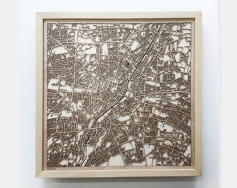 Munich Wooden Map – Framed Laser Cut City Streets Art