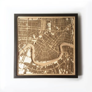 New Orleans Holzkarte - Schwarz Lasergeschnittene Holzstraßen Stadtplan 3D gerahmt Minimal Minimalistische Wandkunst -Geburtstag Weihnachten Hochzeitsgeschenk