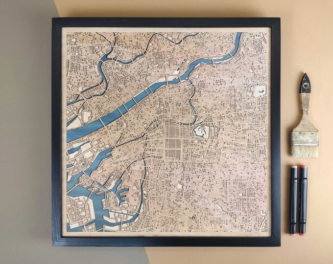 Osaka Personalized Wooden Map - Home Decor Wall Art Gift