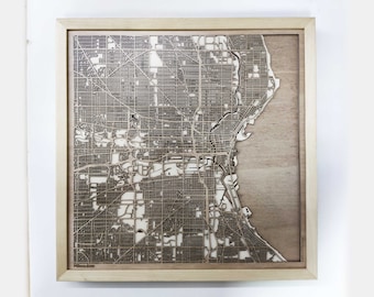Milwaukee Wooden Map -Laser Cut Wood Streets City Maps 3d Framed Minimal Minimalist Wall Art - Birthday Anniversary Christmas Wedding Gift