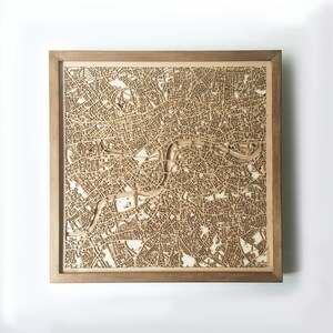 Carte en bois de Londres - Noyer découpé au Laser, rues, cartes de la ville, 3D encadré, art mural minimaliste minimaliste en bois, cadeau d'anniversaire Noël, cadeau de mariage