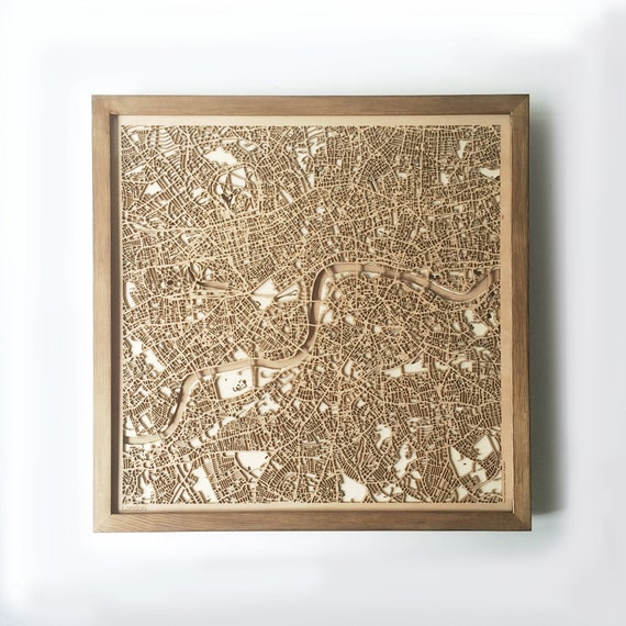 London Wooden Map Walnut Laser Cut Streets City Maps 3d | Etsy