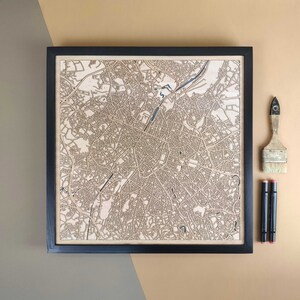Carte de Bruxelles personnalisée en bois - Cadeau d'art mural décoration d'intérieur