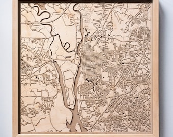 Wilmington Wooden Map - Pinewood Laser Cut Streets City Maps 3d Framed Minimal Minimalist Wall Art Wood - Birthday Christmas Wedding Gift
