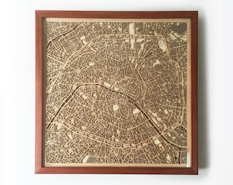 Paris Wooden Map – Laser Cut City Streets, Framed Wall Art