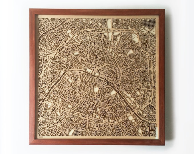 Paris Wooden Map – Laser Cut City Streets, Framed Wall Art