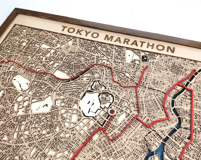Tokyo Marathon Wood Map - 3D Laser Cut Wooden Map