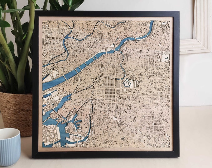 Osaka Custom Wood Map - Personalized Art Gift