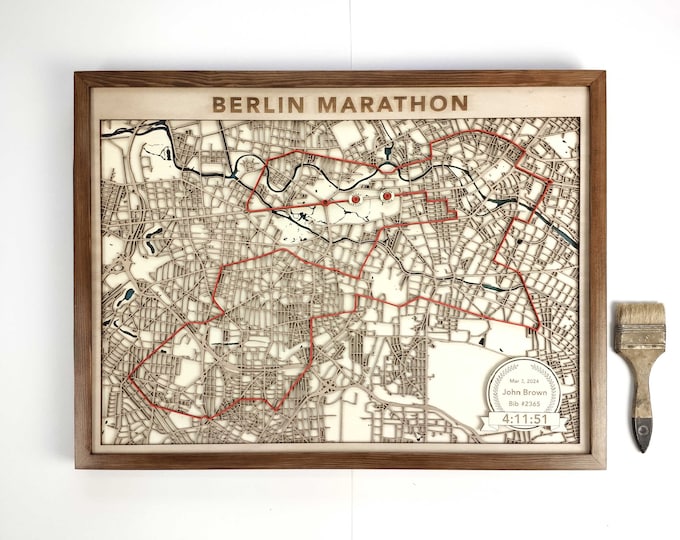 Berlin Marathon Runner's Map - 3D Laser Cut Wood Art